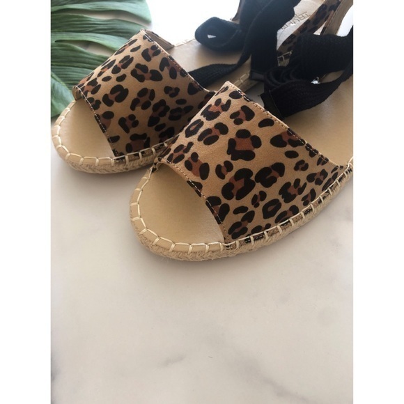 Leopard Print Ribbon Tie Leg Espadrilles - Picture 3 of 5